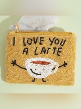 I Love You A Latte Yellow Beaded Zip Wallet